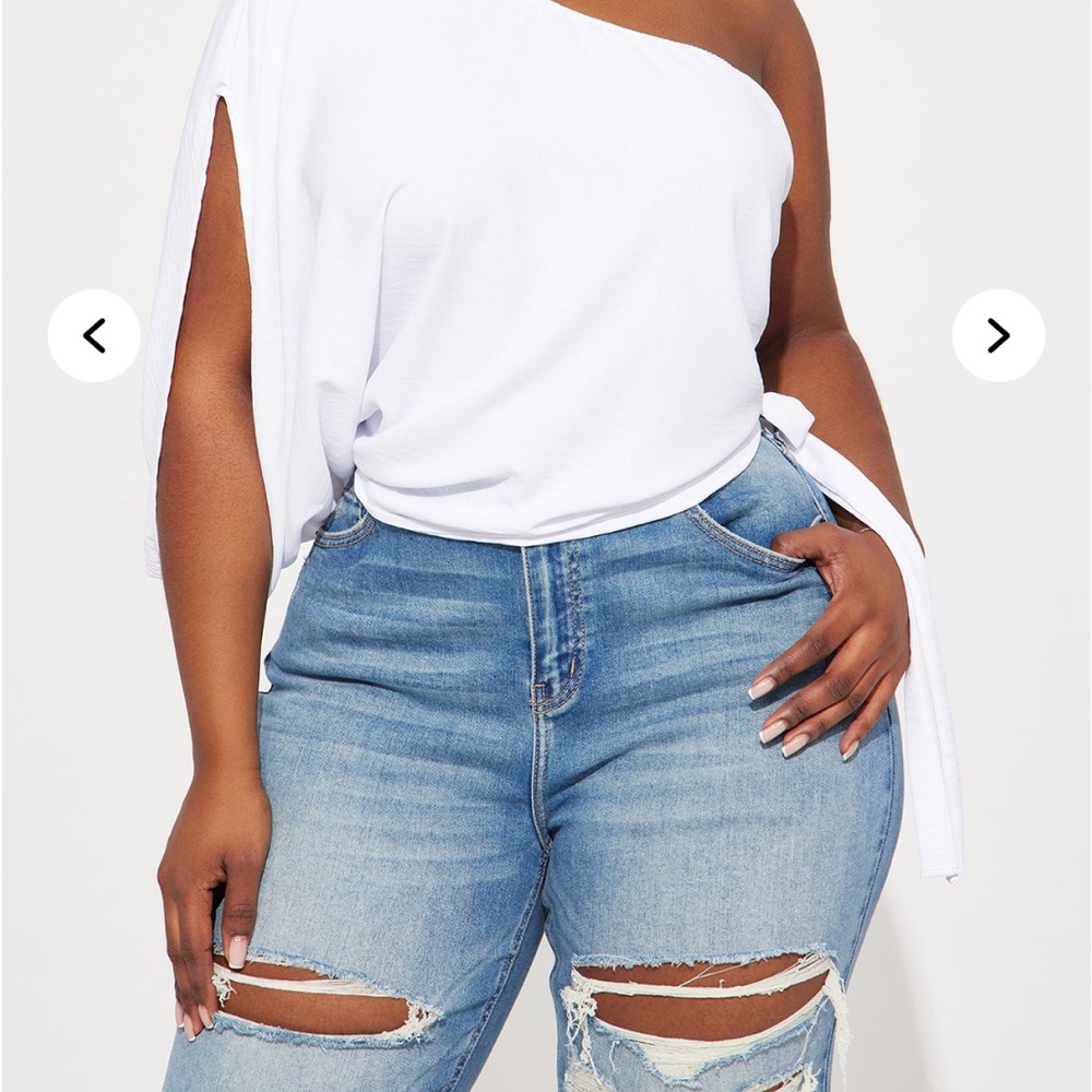 Fashion Nova White Asymmetrical Blouse